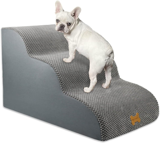 Dog Steps Stairs for Bed - Non-Slip Pet Stairs for Small Dogs and Cats, 3-Steps Dog Ramp for Sofa with High Density Foam and Removable Cover, 60X40X40Cm