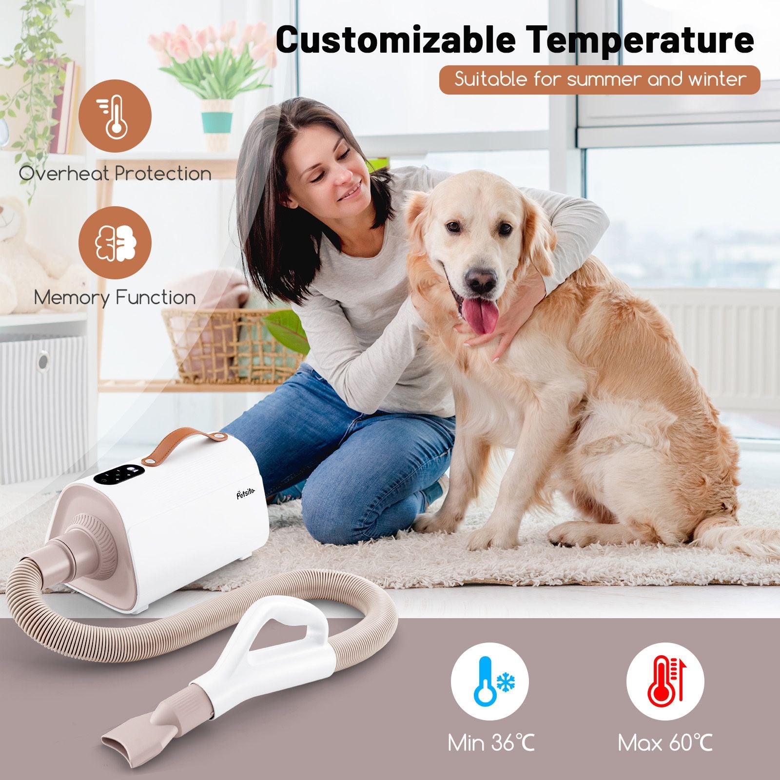 Dog Cat Hair Blower with Negative Ion Function