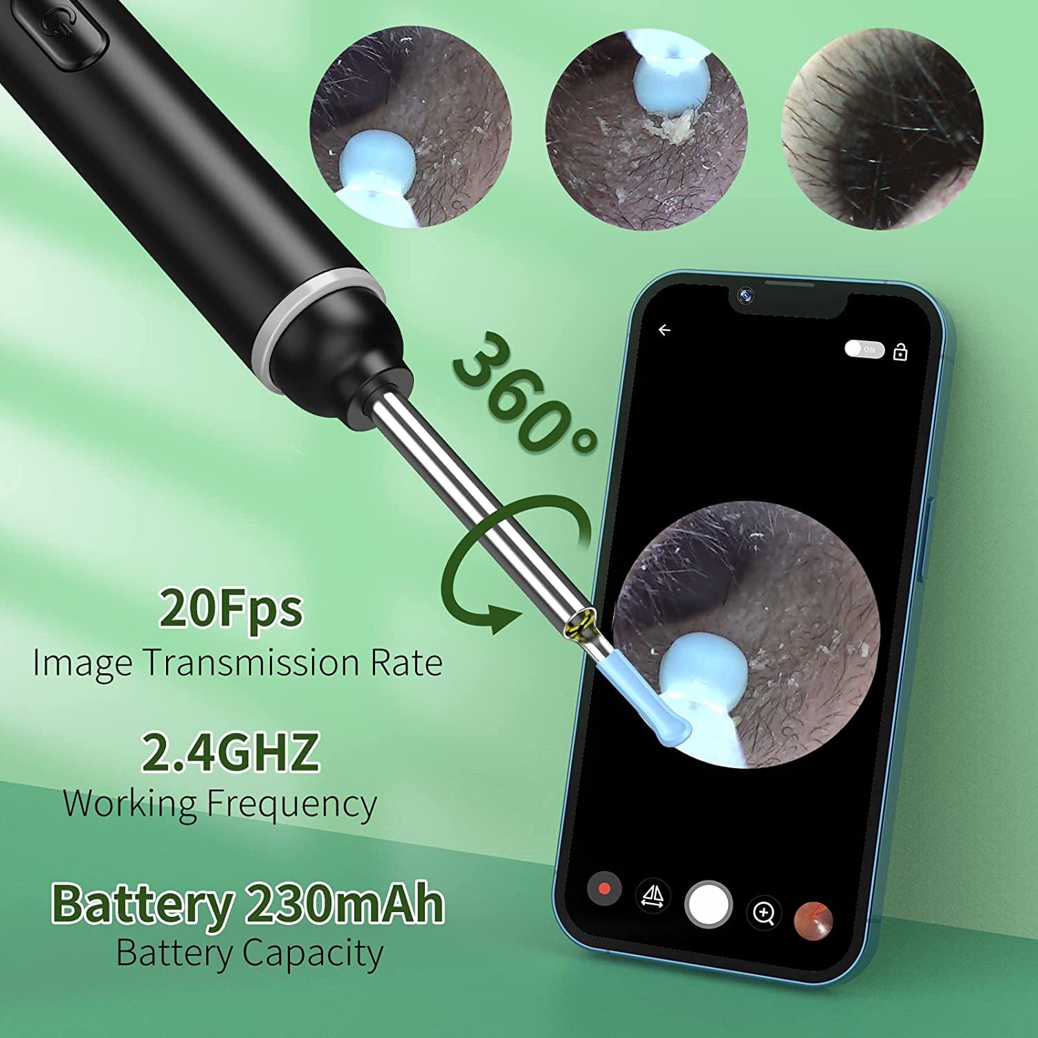 Ear Wax Removal Kit Ear Camera 1920P HD Ear Wax Removal Tool Ear Cleaner Otoscope with 6 LED Lights, 3Mm Visual Ear Scope for Iphone Ipad Android