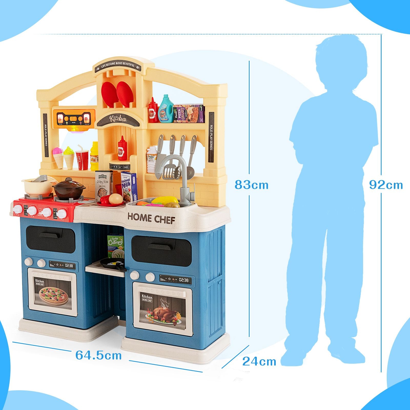 69 Pieces Kids Kitchen Playset Toy with Boiling and Vapor Effects