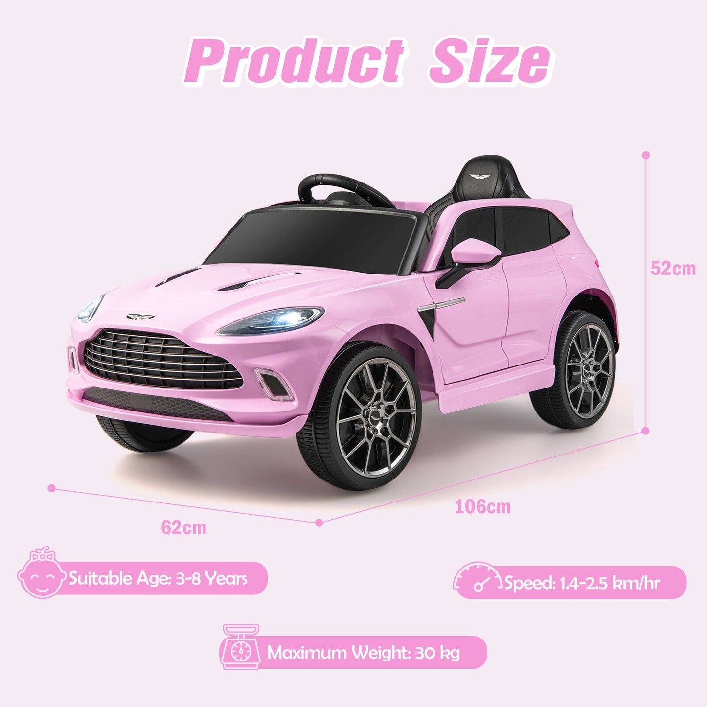 12V Licensed Aston Martin DBX Kids Ride on Car with Dual Lockable Doors
