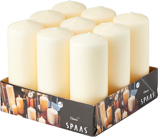 Tray of 9 Unscented Pillar Candles 60/150 Mm, 45 Hours, Ivory