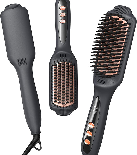Hair Straightening Brush Negative Ion Ceramic Straightener Brush with Adjustable Temp for All Hair Types - Electric Heated Hot Hair Brush for Smooth Frizz-Free Hair