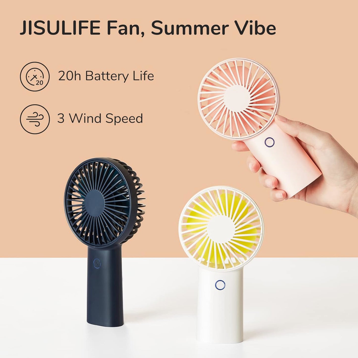 JISULIFE Handheld Fan, 4000Mah Portable Fan, Mini Hand Fan [5-20H Working Time]