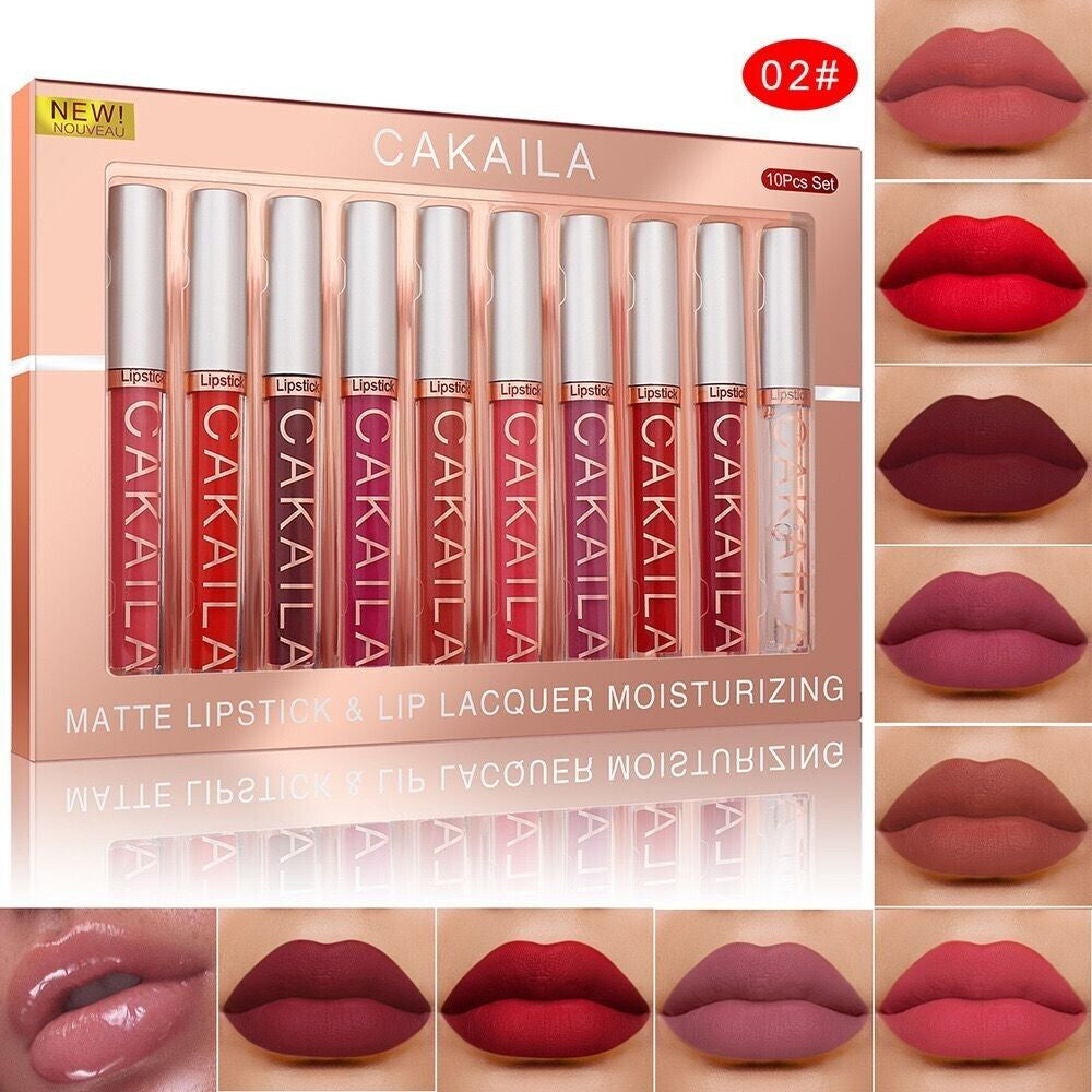 10Pcs Long Lasting Lip Gloss Set Glazed Matte Beauty Liquid Lipstick Lip Makeup