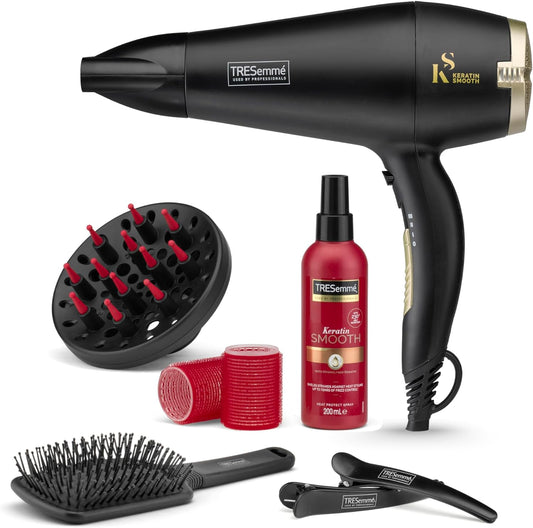 Tresemme Keratin Smooth 2200W Volume Shine Hair Dryer Gift Set, Diffuser Dryer, Paddle Brush, Hair Rollers, Ionic Conditioning
