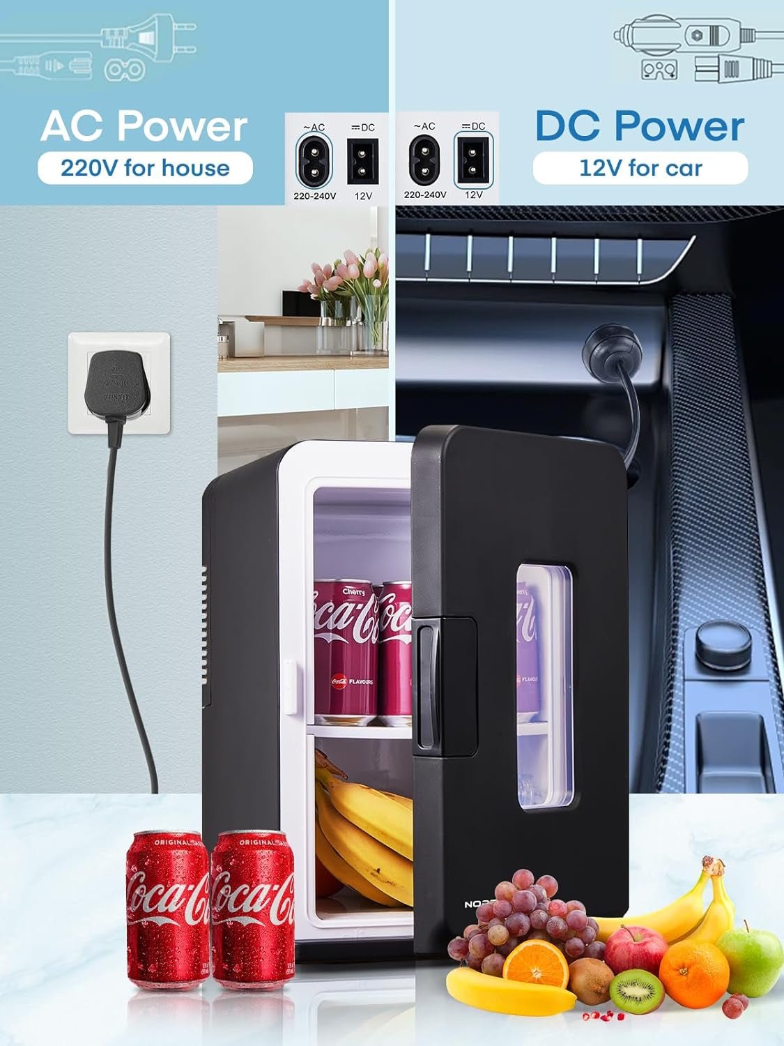 Mini Fridge 15L, 21 Cans Mini Fridges for Bedrooms | AC+12V DC Power Small Fridge for Car, Office, Travel | Max & ECO Mode, Thermoelectric Cooler and Warmer | for Skincare, Beauty, Drinks