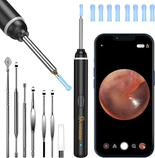 Ear Wax Removal Kit Ear Camera 1920P HD Ear Wax Removal Tool Ear Cleaner Otoscope with 6 LED Lights, 3Mm Visual Ear Scope for Iphone Ipad Android