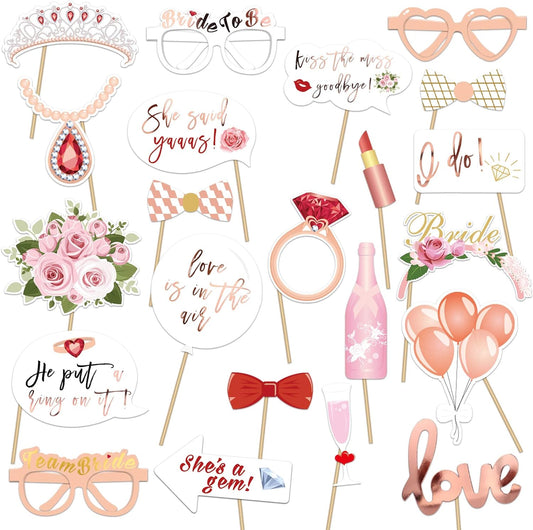 23Pcs Hen Party Photo Booth Props Team Bride Selfie Props Rose Gold Wedding Bridal Shower Hen Night Do Party Game Accessories