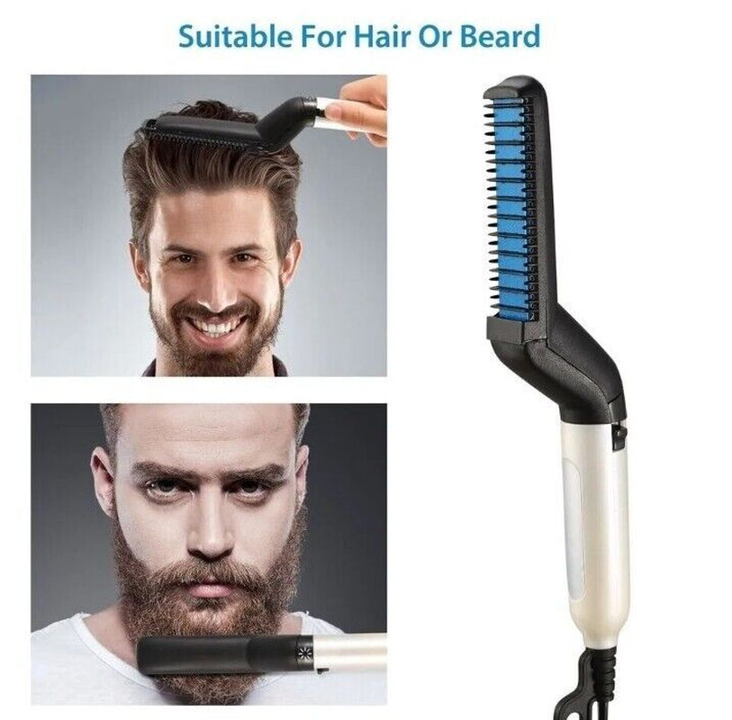 Beard Straightener Brush Quick Heated Hair Styler Electric Painless Comb for Men